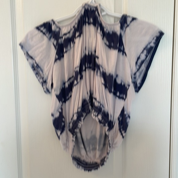 BLUE AND WHITE STREETWEAR SOCIETY TIEDYE OFF THE SHOULDER CROP TOP - Picture 2 of 3